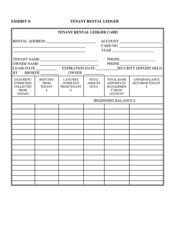 Fillable Rent Ledger  Form